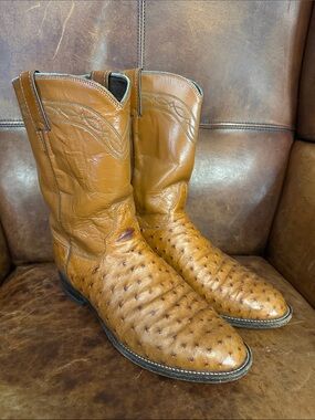 Justin Boots Men’s 8 Tan Ostrich Leather Western Roper Boots